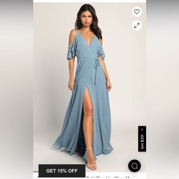 Lulu’s Easy Listening Slate Blue Cold-Shoulder Wrap Maxi Dress NWT Size XS - Picture 1 of 15